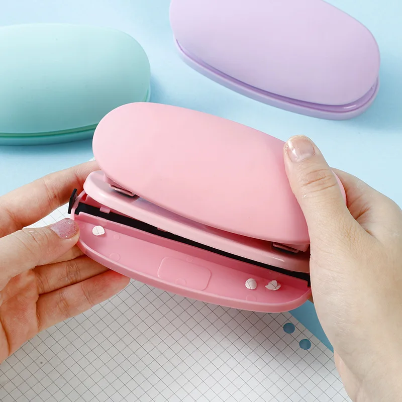 

Macaron 6cm Double Holes Paper Punch DIY Scrapbooking Punching Machine Kawaii Manual Circle Punch with Measure Scale Office
