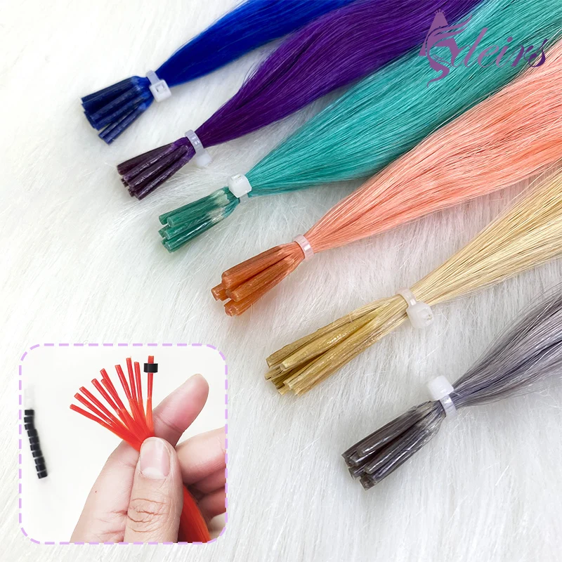 Фото ADEIRS Color I Tip Наращивание волос 100% Натуральные человеческие волосы Fusion Цвет Фиолетовый Синий Розовый Серый 0,5 г/прямые пряди №1