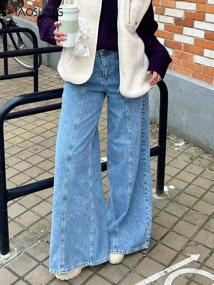 

Flared Jeans Women Vintage Stitching High Waist Trumpet Denim Trousers Y2k Straight Casual Pants Streetwear Clothing Female New