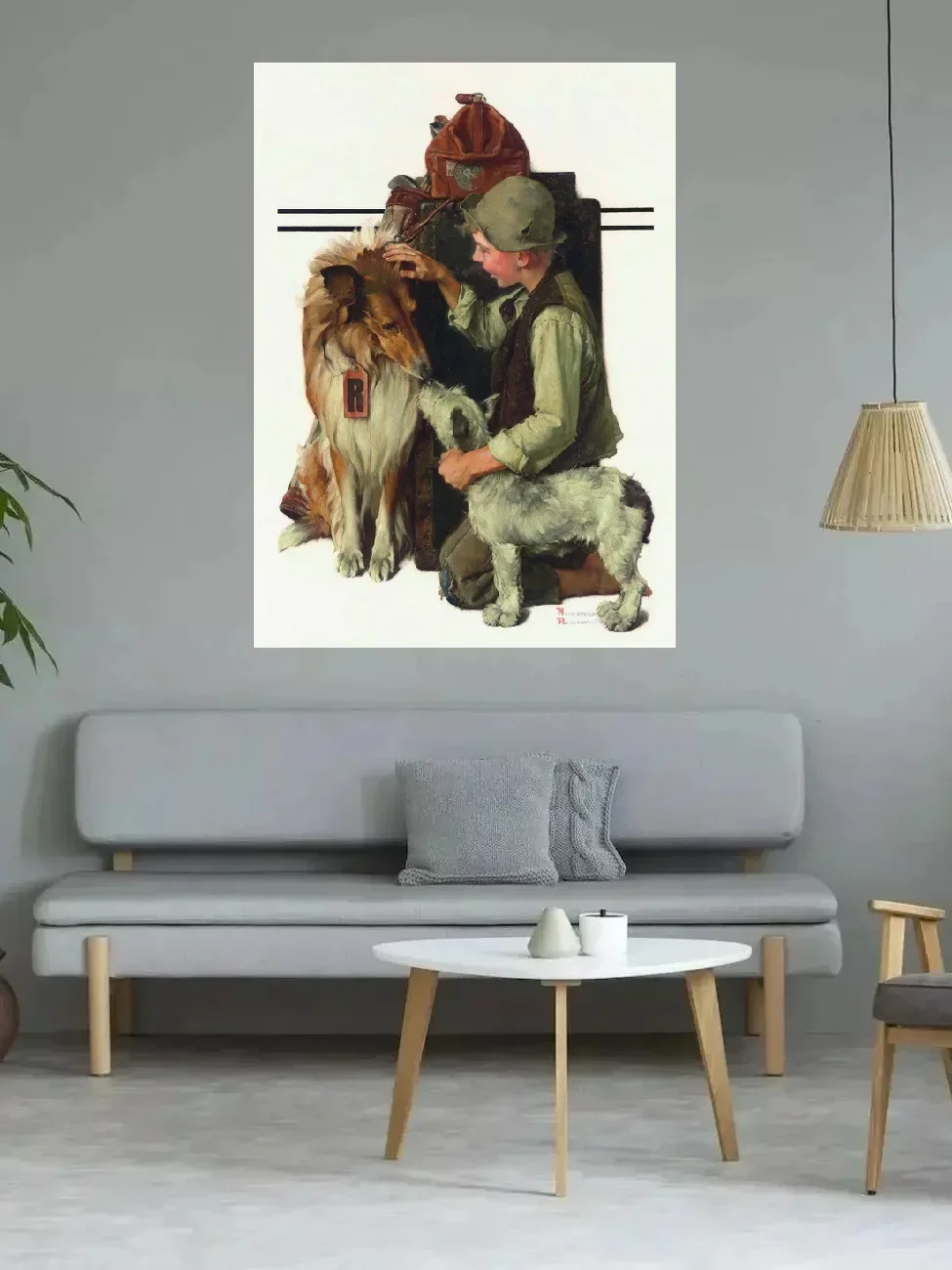 Норманский роквелл мальчик с двумя собаками постер на холсте принтом для декора