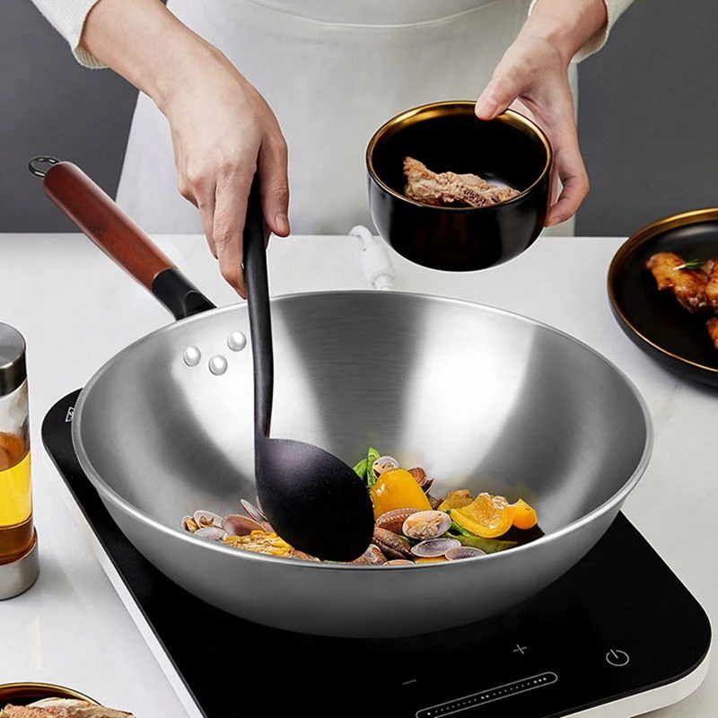 

30cm Chinese Wok Uncoated Non-Stick Wok Steak and Egg Frying Pan Removable Wooden Handle Dishwasher Kitchen Cookware