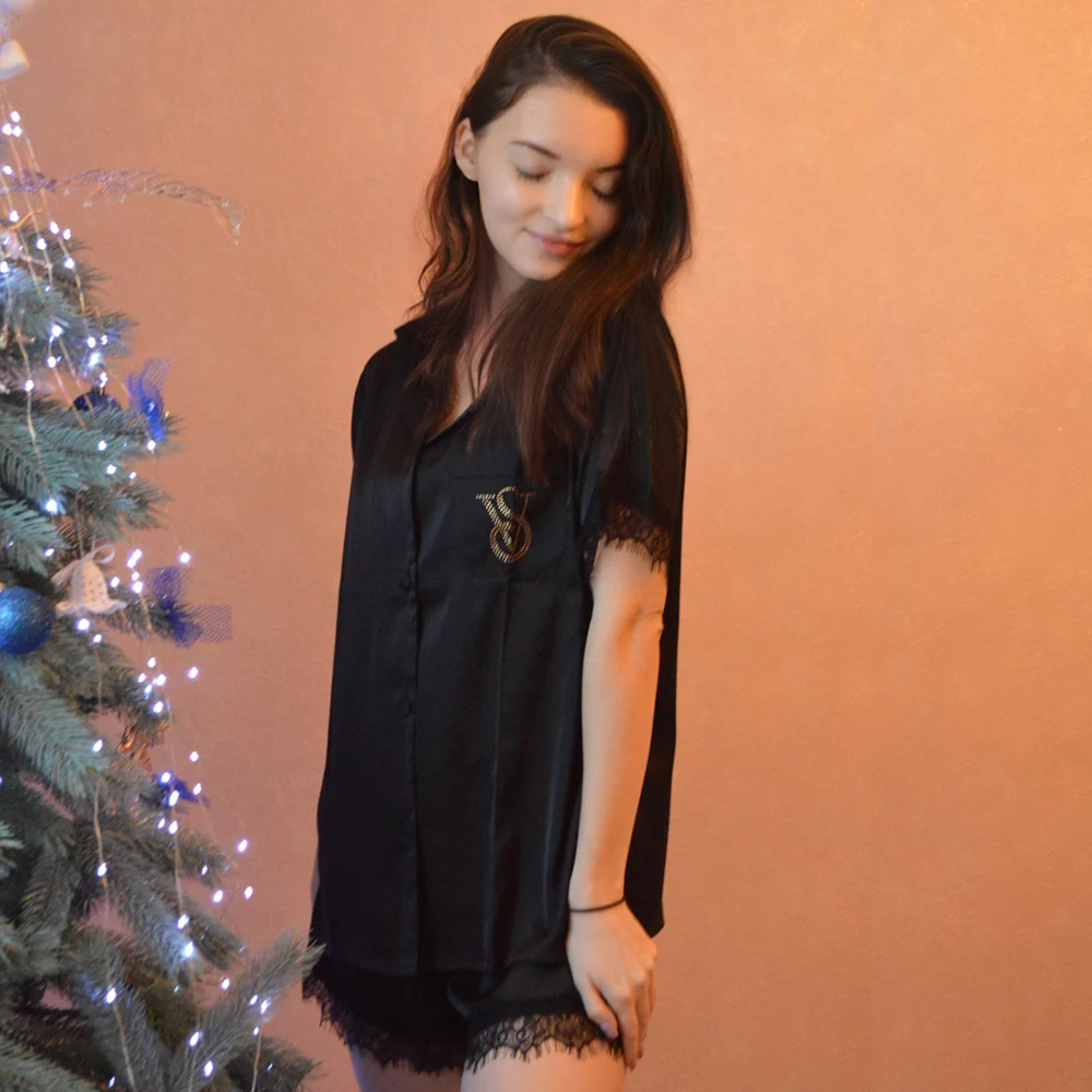 Женская летняя Пижама тонкие шорты с коротким рукавом одежда для сна шелковые