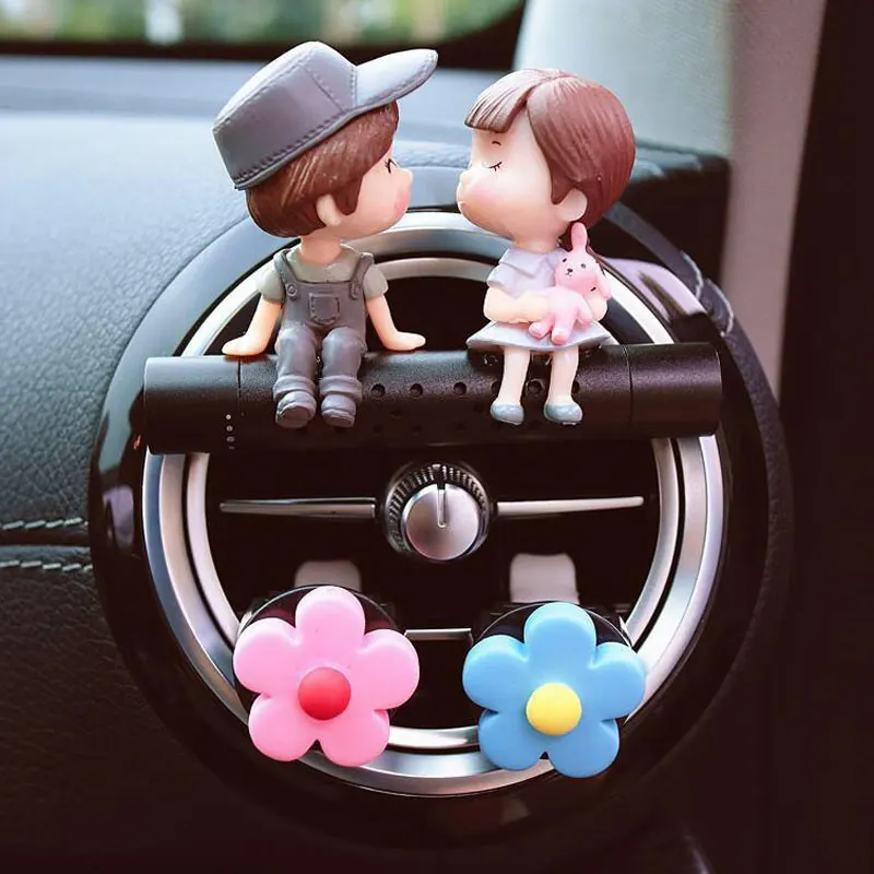 

Car Air Outlet Aromatherapy Clip decoration Cute cartoon couple action figures floral scent car accessories Air Outlet decoratio