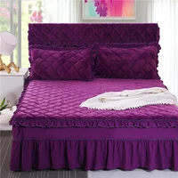 thickening cotton bed linens solid color bedspread on the bed quilted warm bedding set mattress king size bedding with skirt