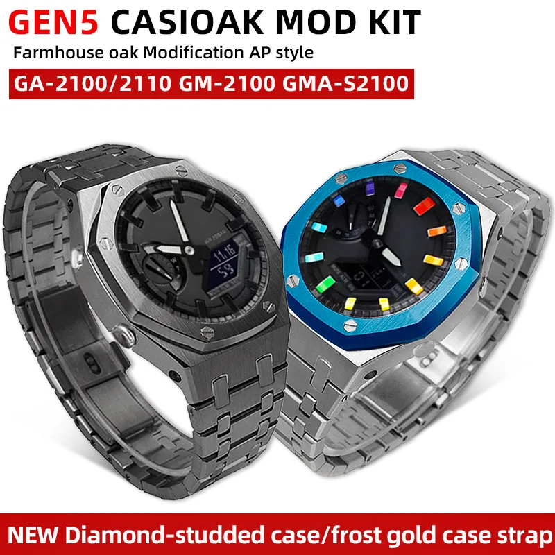 Фото Новый комплект модов Gen5 для Casio GA-2100 GM2100 GMA-S2100, корпус из нержавеющей стали и ремешок для часов | Замена ремешка металлического матового корпуса GA2100 №1
