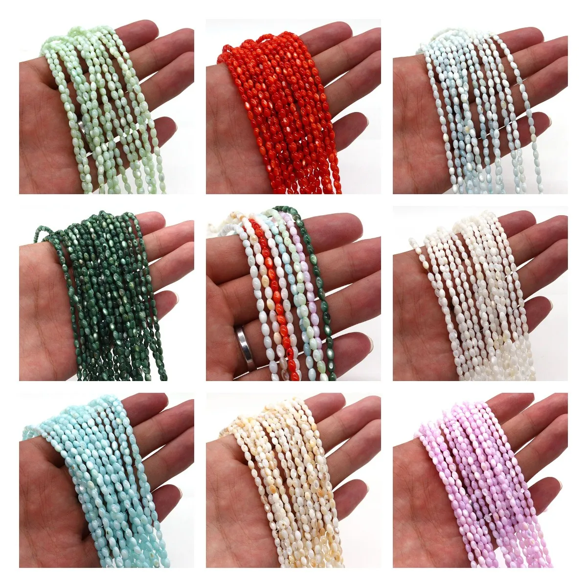 Окрашенные бусины в форме риса, натуральные белые бусины из перламутра ...