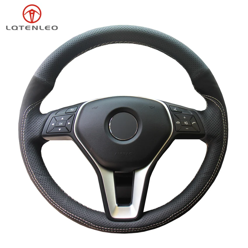 

LQTENLEO Black Genuine Leather DIY Car Steering Wheel Cover For Mercedes-Benz A-Class 2013-2015 B-Class E-Class CLA-Class 2013