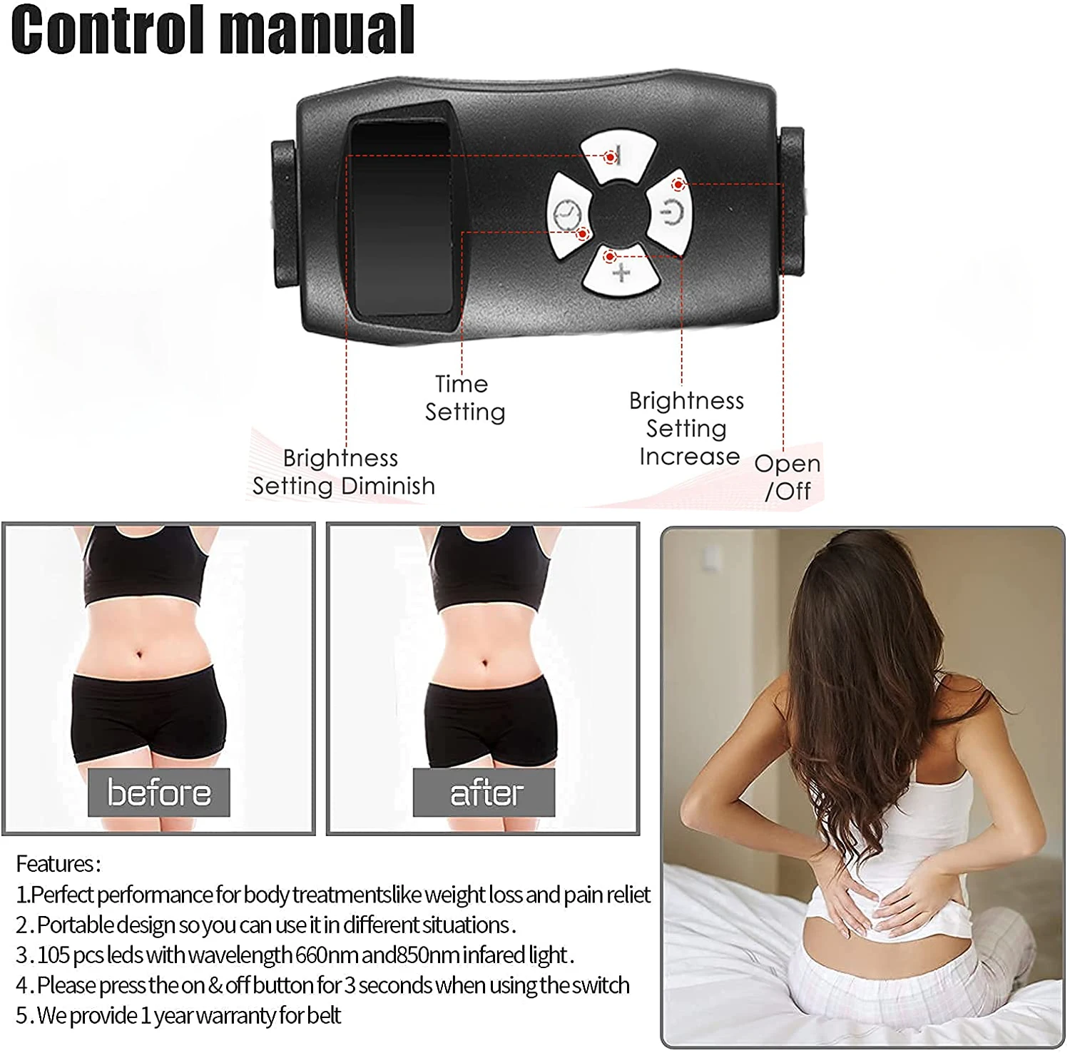 Красный световой терапевтический пояс светодиодный инфракрасный длиной волны 660