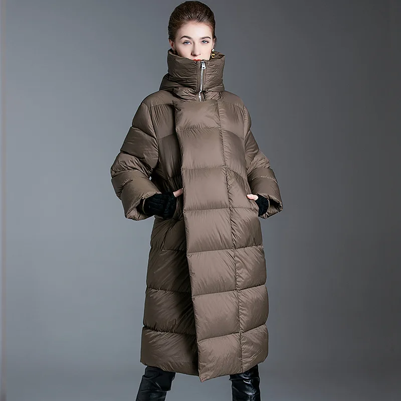 

Mid-length Hooded Down Jacket Korean Women's Winter Thicked Loose White Duck Down Parkas Female Windproof Warm Puffer Coats