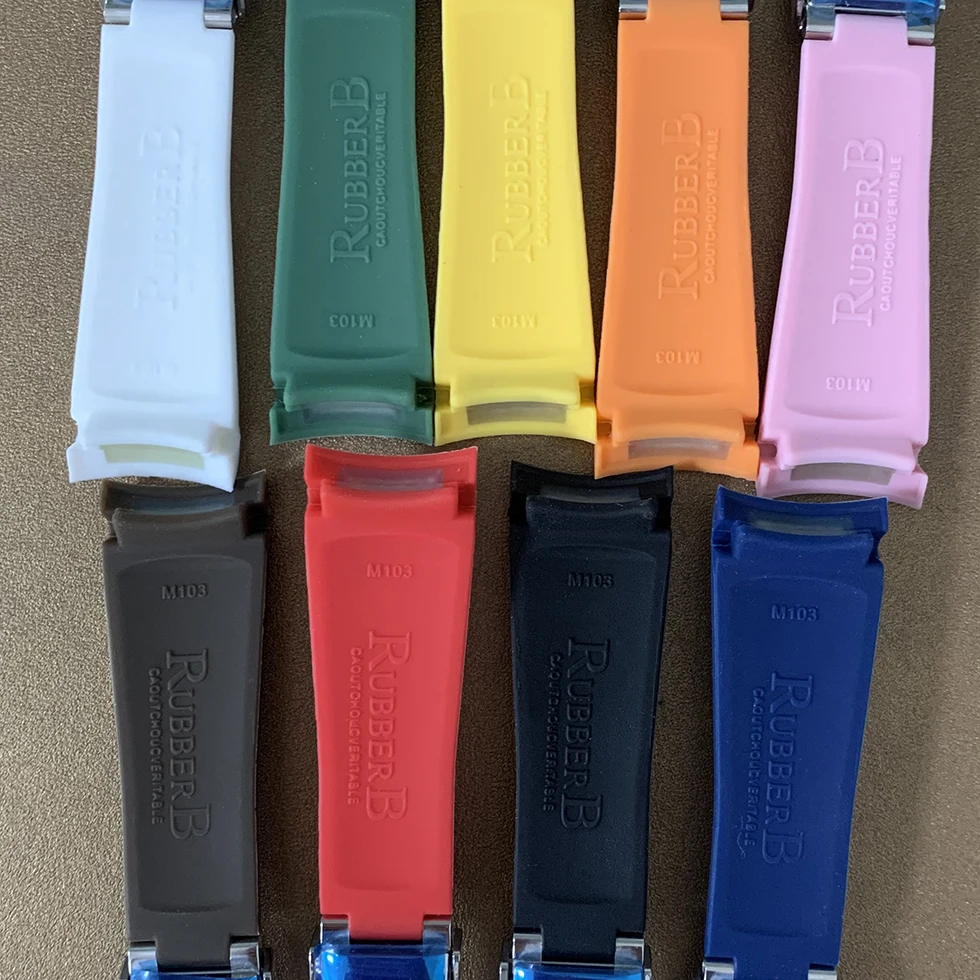 20mm silicone strap black white blue green 316L stainless steel single folding claspwatch modification accessories case band