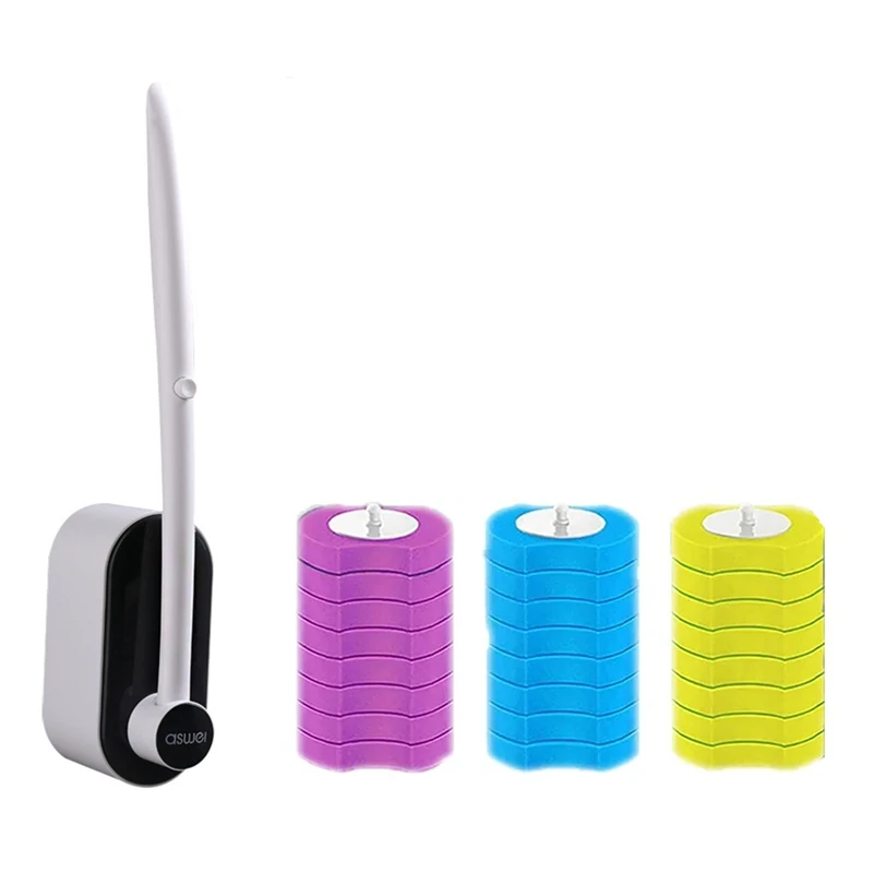 

with 24 Refills, Wall-Mounted Disposable Toilet Bowl Brush Scrubber Cleaners Kit with Holder Bathroom Retail