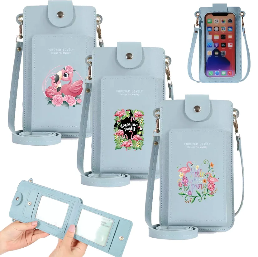 Mobile Phone Bag for Huawei Touch Screen Crossbody Pouch mini Handbag Fashion PU Shoulder Bag flamingo Print Women Phone Wallet