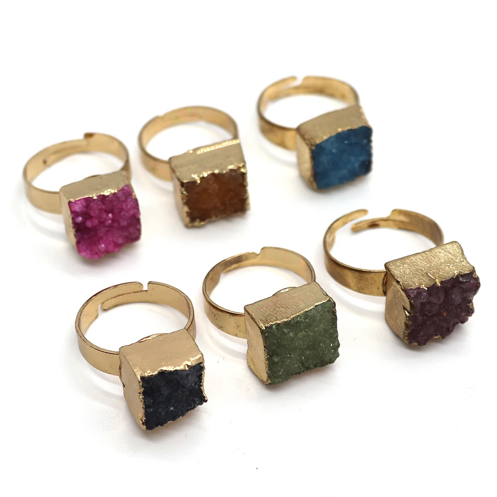 Кольцо из натурального камня с квадратным кристаллом 12 мм регулируемое красивое