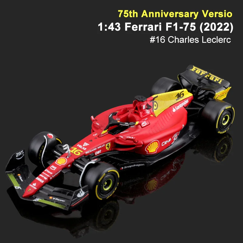 В наличии Bburgao F1 1:43 Ferrari F1-75(2022) 7-я Юбилейная серия миниатюрная литая модель из