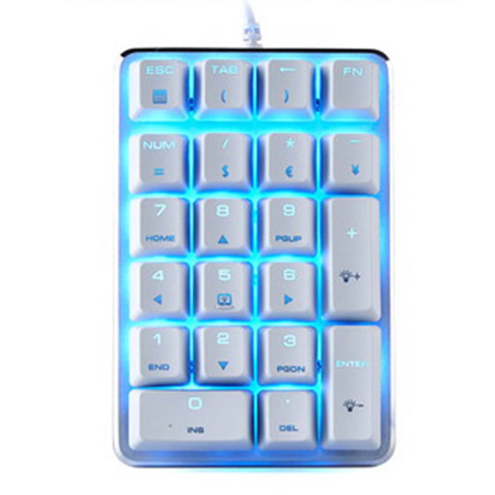 

USB Wired Mechanical Numeric Keypad 21-Key Illuminated Keyboard Suitable for Finance Commerce Bank Counter Cashier White