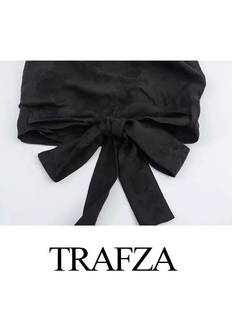 Фото TRAFZA летний однотонный жаккардовый комплект из 2 предметов, женский шикарный топ без рукавов с открытой спиной и воротником-стойкой + брюки с карманами и высокой талией №5