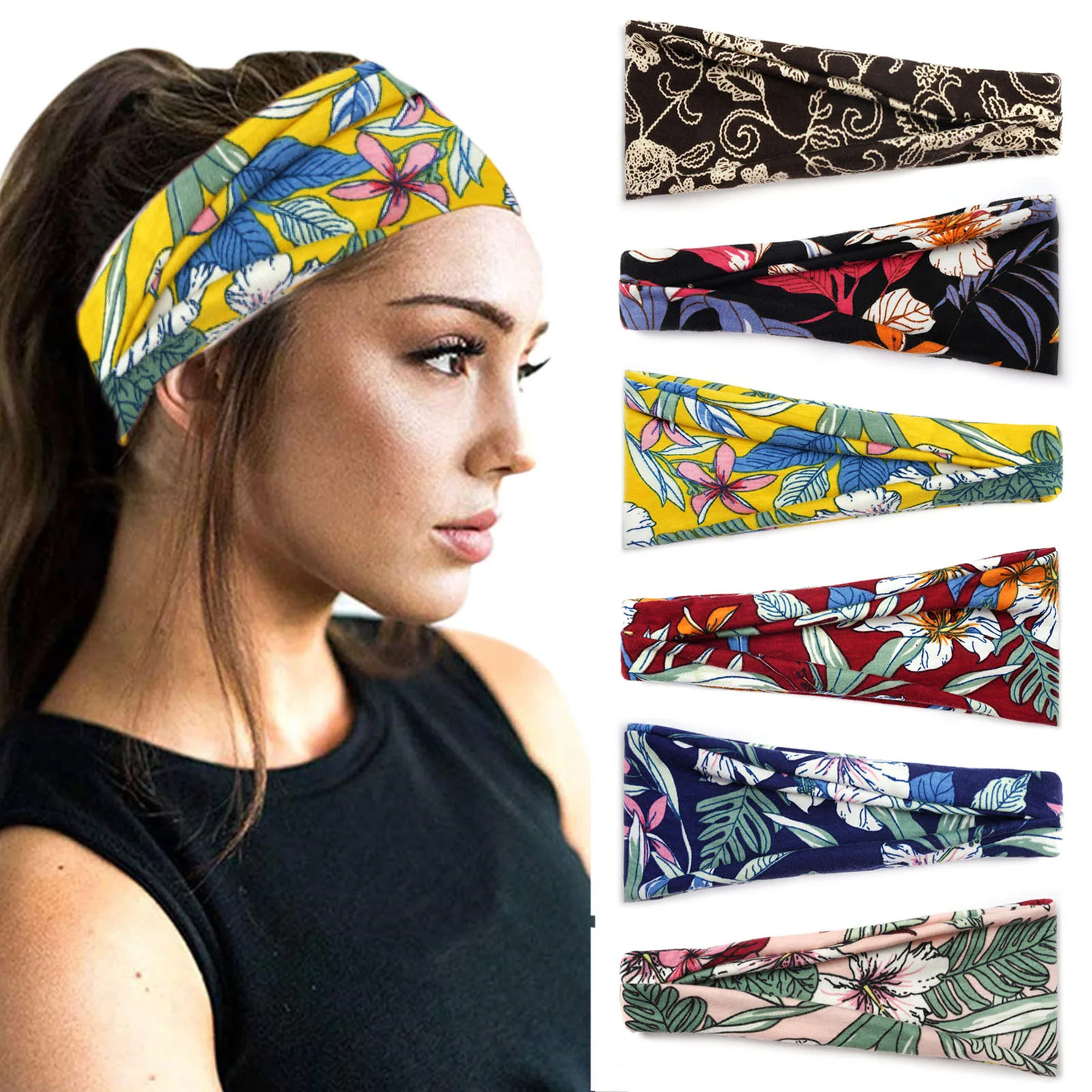 

Women Casual Printing Yoga Hairband Sports Elastic Sweat Absorbing Headband Workout Clothes Women