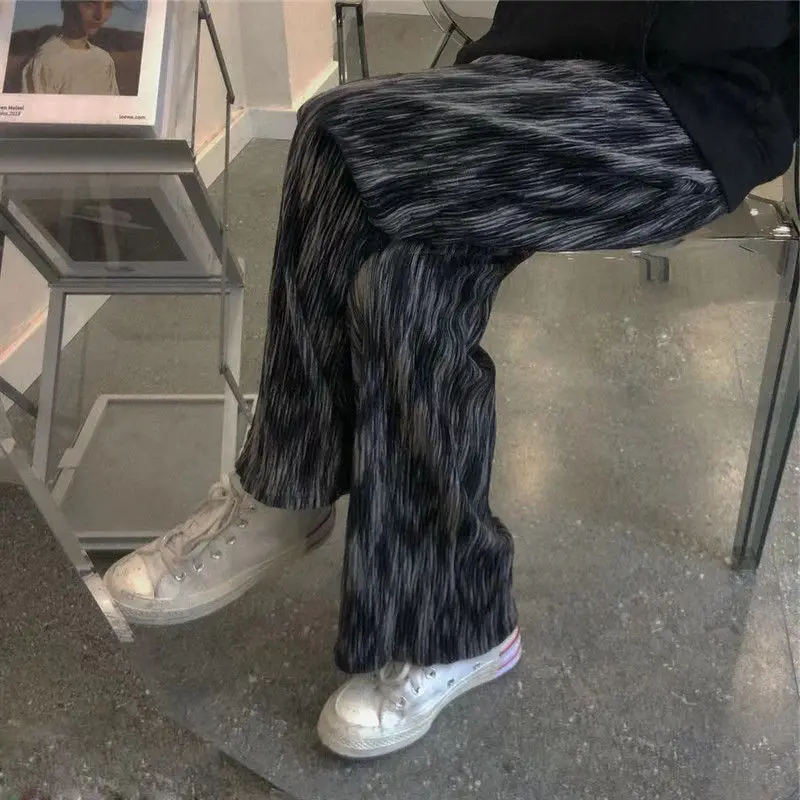 

Women Summer Pleated Wide Leg Pants High Waist Painting Printed Tie Dye Loose Fit Streetwear Satin Long Pants Casual Trousers