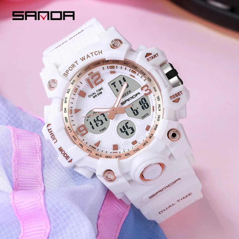 

SANDA Fashion Sports Women's Watches Multifunction Waterproof Watch Analog Digital Wristwatch Casual Clock Relogio Feminino 942