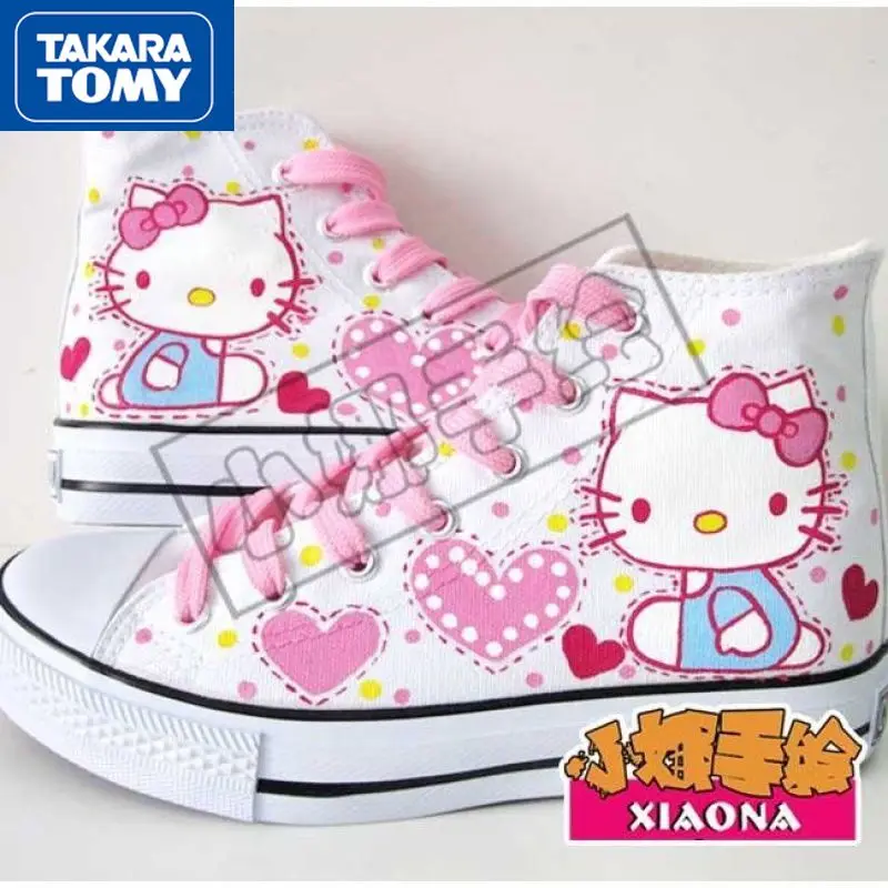 

Холщовые туфли Takara Tomy Hello Kitty для школьниц, Нескользящие удобные повседневные туфли с принтом, универсальные высокие кроссовки