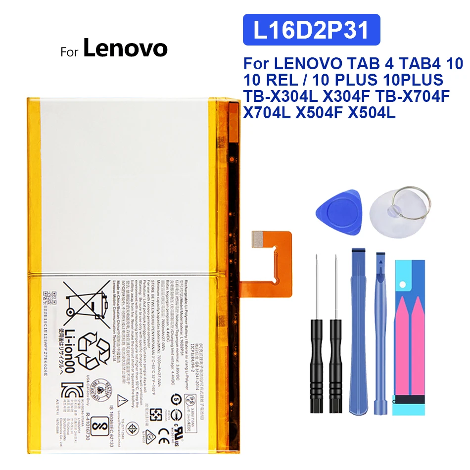 

Battery L16D2P31 7000mAh For LENOVO TAB 4 TAB4 10 / 10 REL / 10 PLUS 10PLUS TB-X304L X304F TB-X704F X704L X504F X504L Bateria