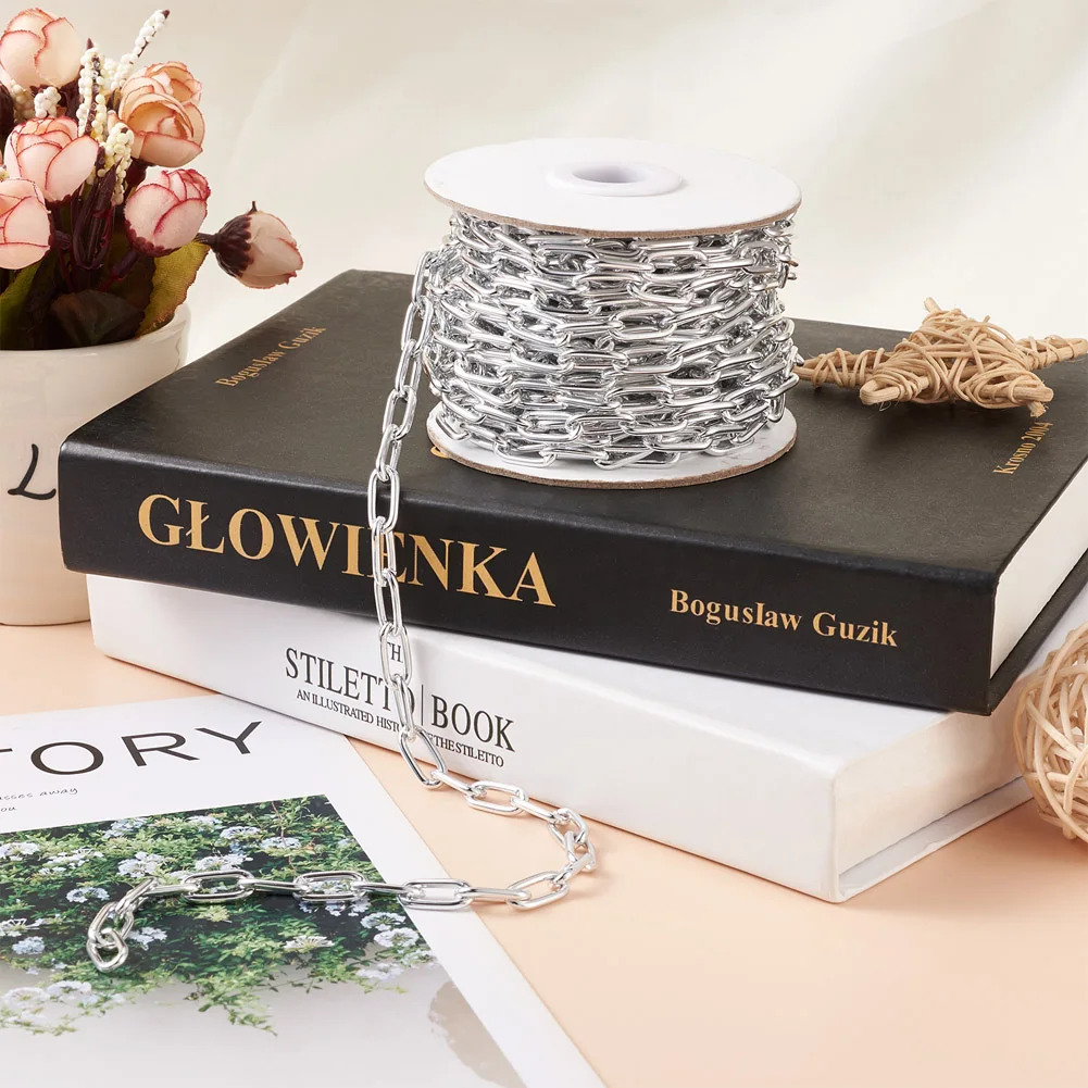 10m/Roll Aluminum Chains Drawn Elongated Paperclip Cable Chains Unwelded 15.5x7.5x2mm For Women Jewelry Making Necklace Supplies