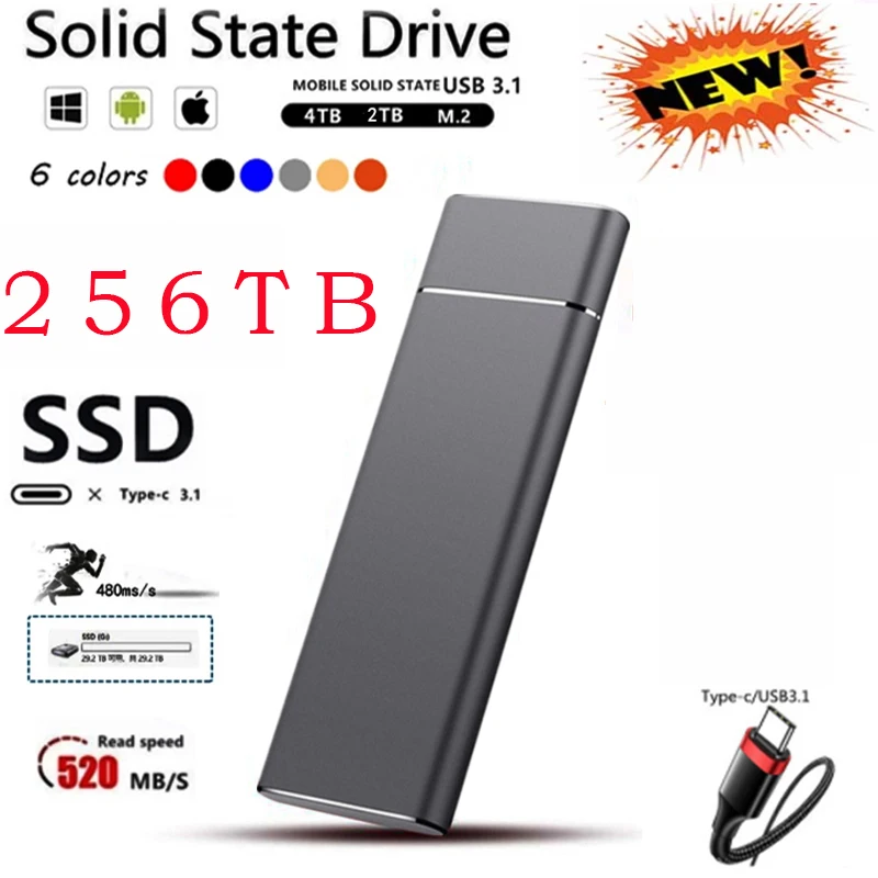 

Портативный внешний твердотельный накопитель, высокоскоростной твердотельный накопитель 256 ТБ, твердотельный накопитель USB 3,1 Type-C 16 Тб, моб...