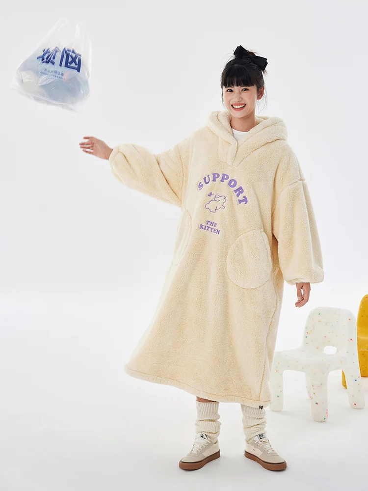 Ночная рубашка Kiss Cat женская осенне-зимняя милая пижама средней длины из