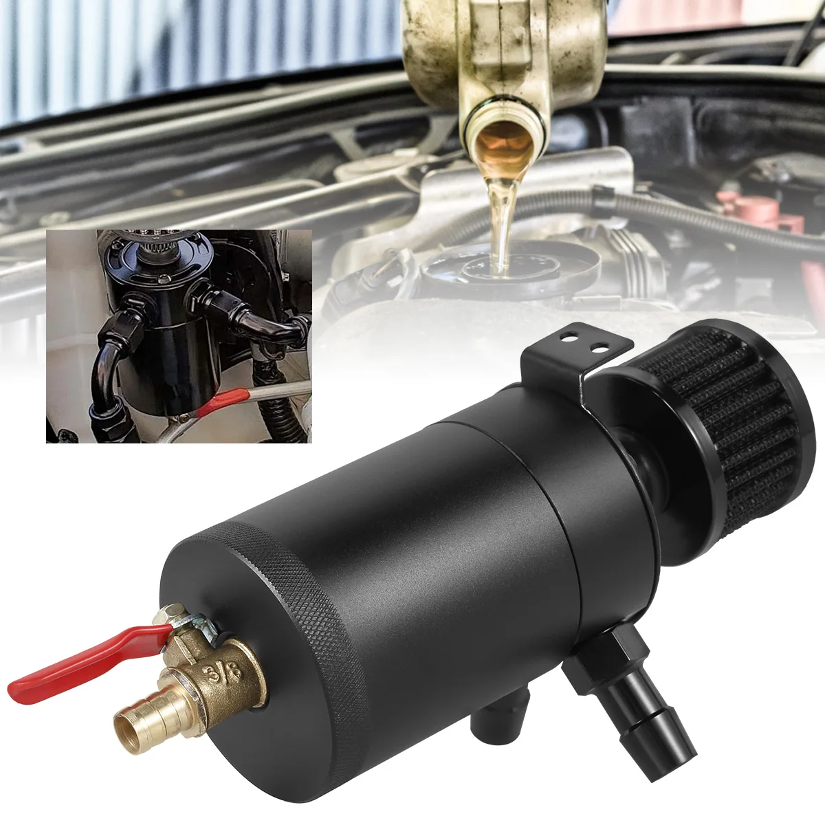 

new Oil Separator Catch Can Tank Kit with 2 Ports 5oz/150ml Universal Aluminum Oil Reservoir Tank with Drain Valve Filter