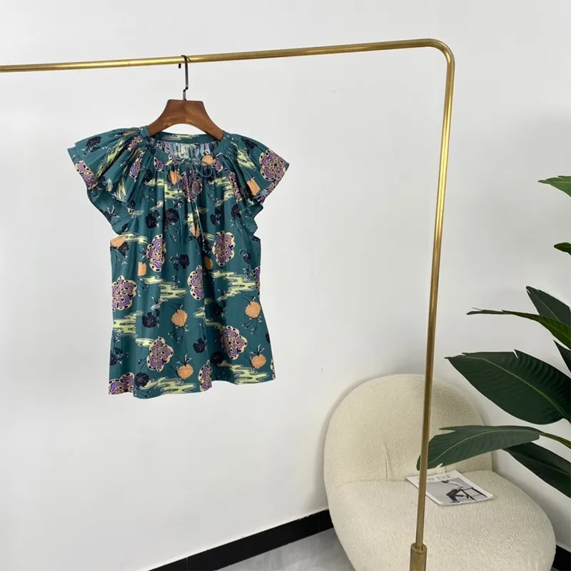 

Cotton Skrits Ladies Two Piece Set Summer Green Frilled Ruffles Sleeveless Tops and High Quality Empire Pleat