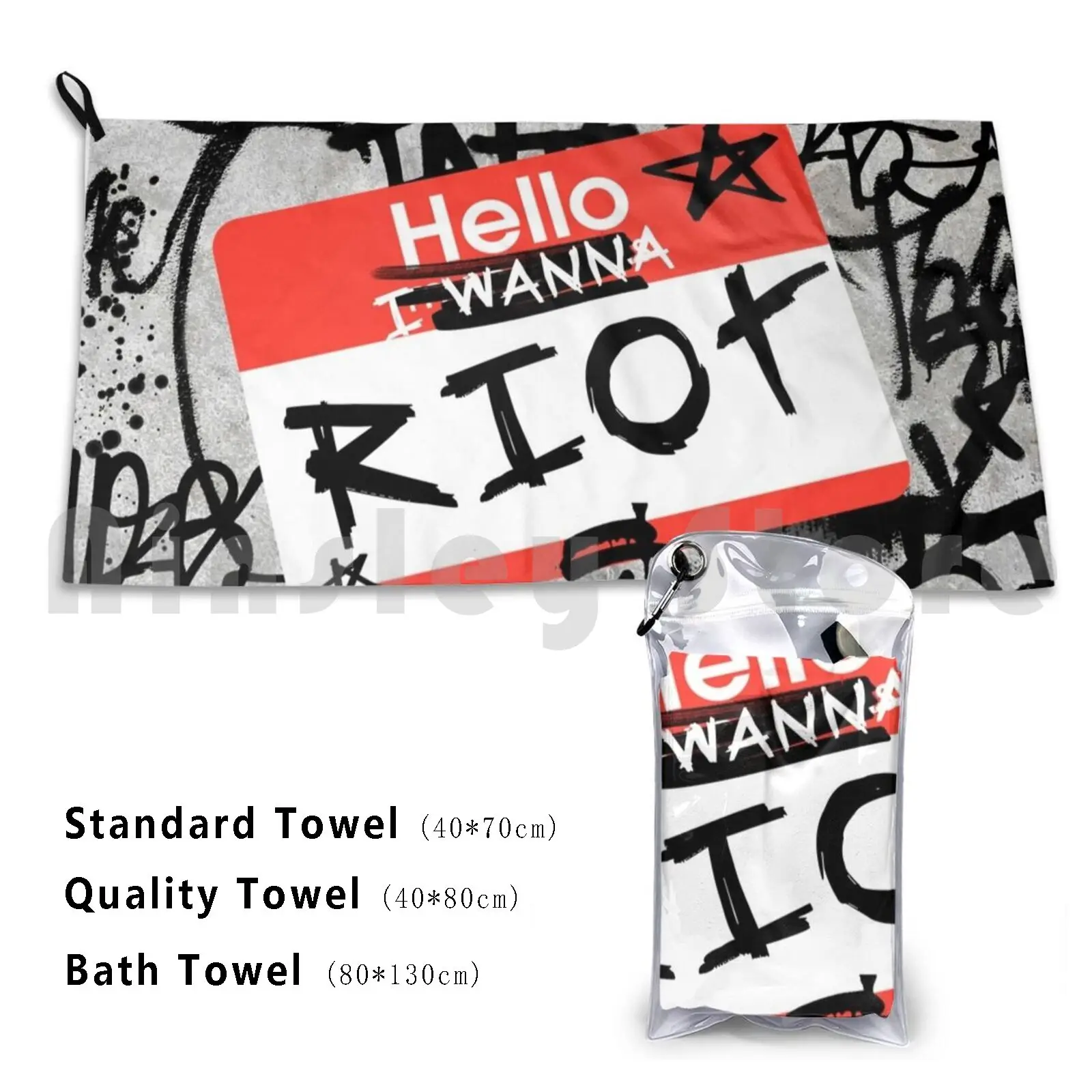 Hello , I Wanna Riot Bath Towel Beach Cushion Graffiti Trashy Concrete Marker Wall Punk