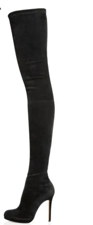 Autumn/winter Waterproof Super High Heel Large Size Over The Knee Boots Black Elastic Thigh Boots