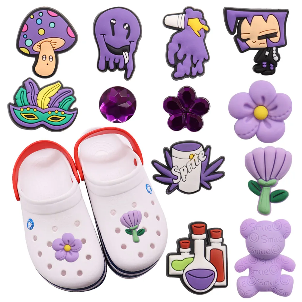 High Quality 1-12pcs PVC Flowers Mushroom Shoes Accessories Bear Garden Shoe Decorations Fit Purple Croc Jibz Charm