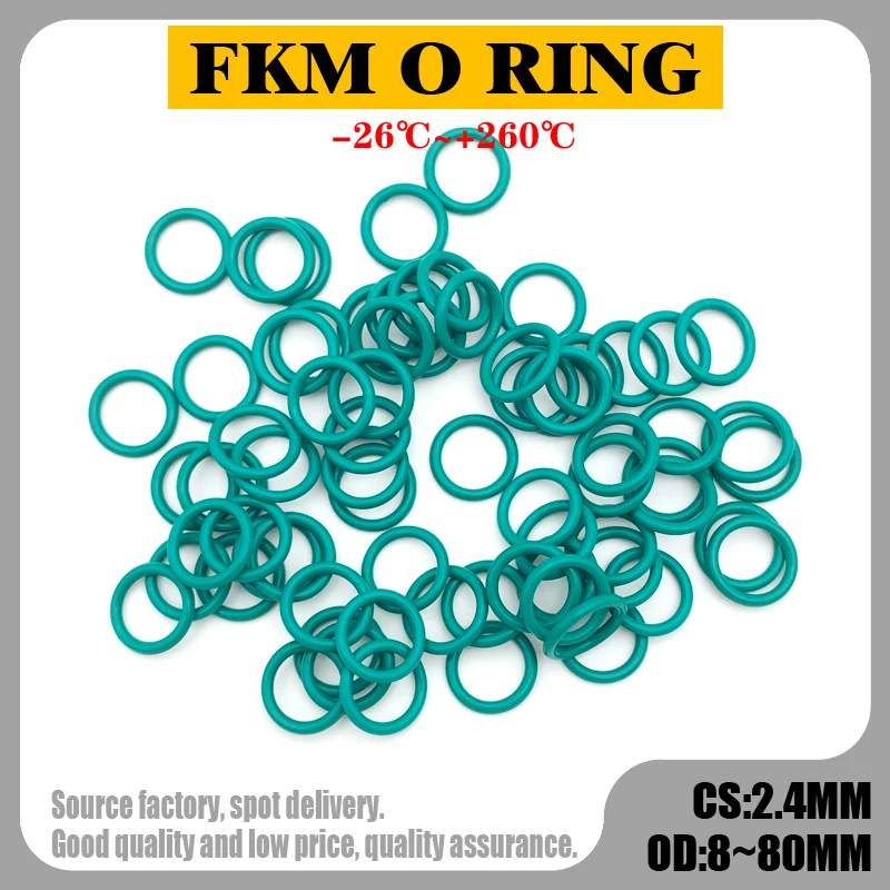 

50pcs Superior FKM Fluorine Rubber O Ring CS 2.4mm OD 8 ~ 80mm Sealing Gasket Insulation Oil High Temperature Resistance Green