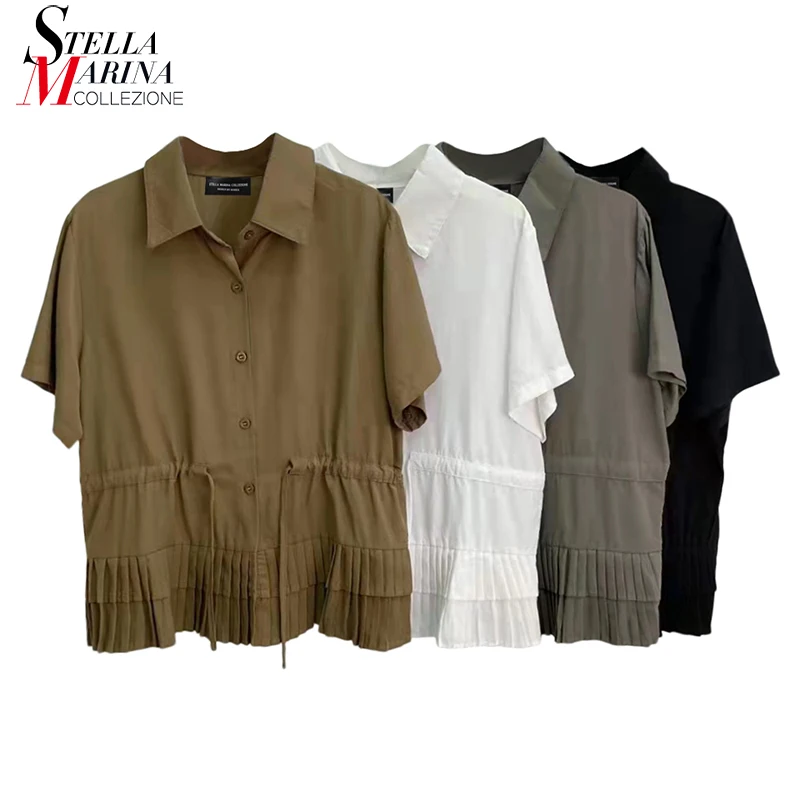 

Solid Green White Gran Short-Sleeve Oversized Woman Summer Casual Top Big Size Blouses Loose Fit Streetwear Style Shirt YA009