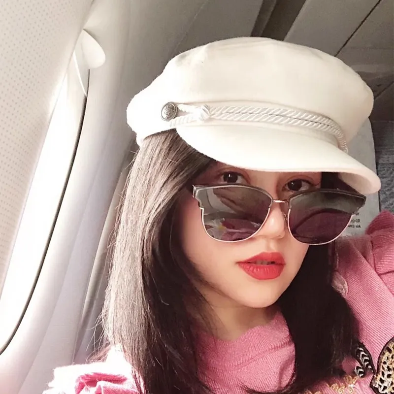 

Military Hats Visors New Winter White Women's Hats Corduroy Japanese Leisure Women's Caps Agitation Navy Hat
