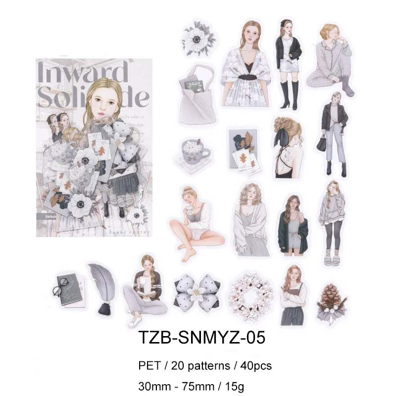 

Набор стикеров Girl Wandering Notes: Винтажные цветы, персонажи, пейзажи
