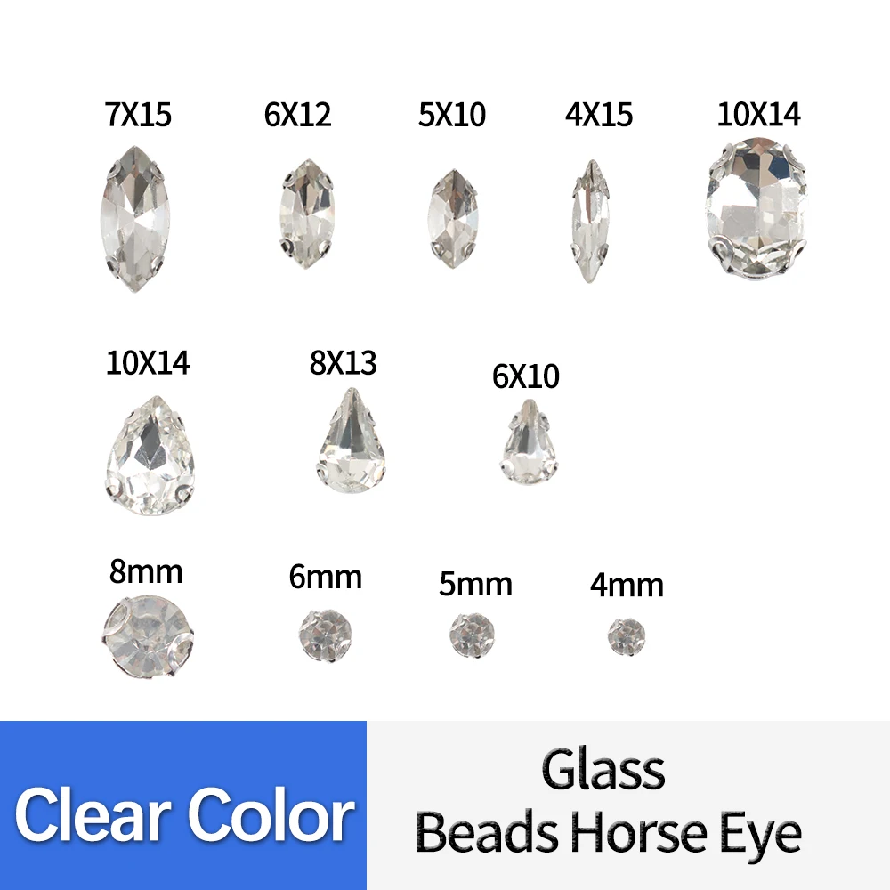 

30pcs Sew on crystal glass Rhinestone Diamante jewels Silver Cup Claw Montees 4-holes Sewing Stone Beads craft clothes