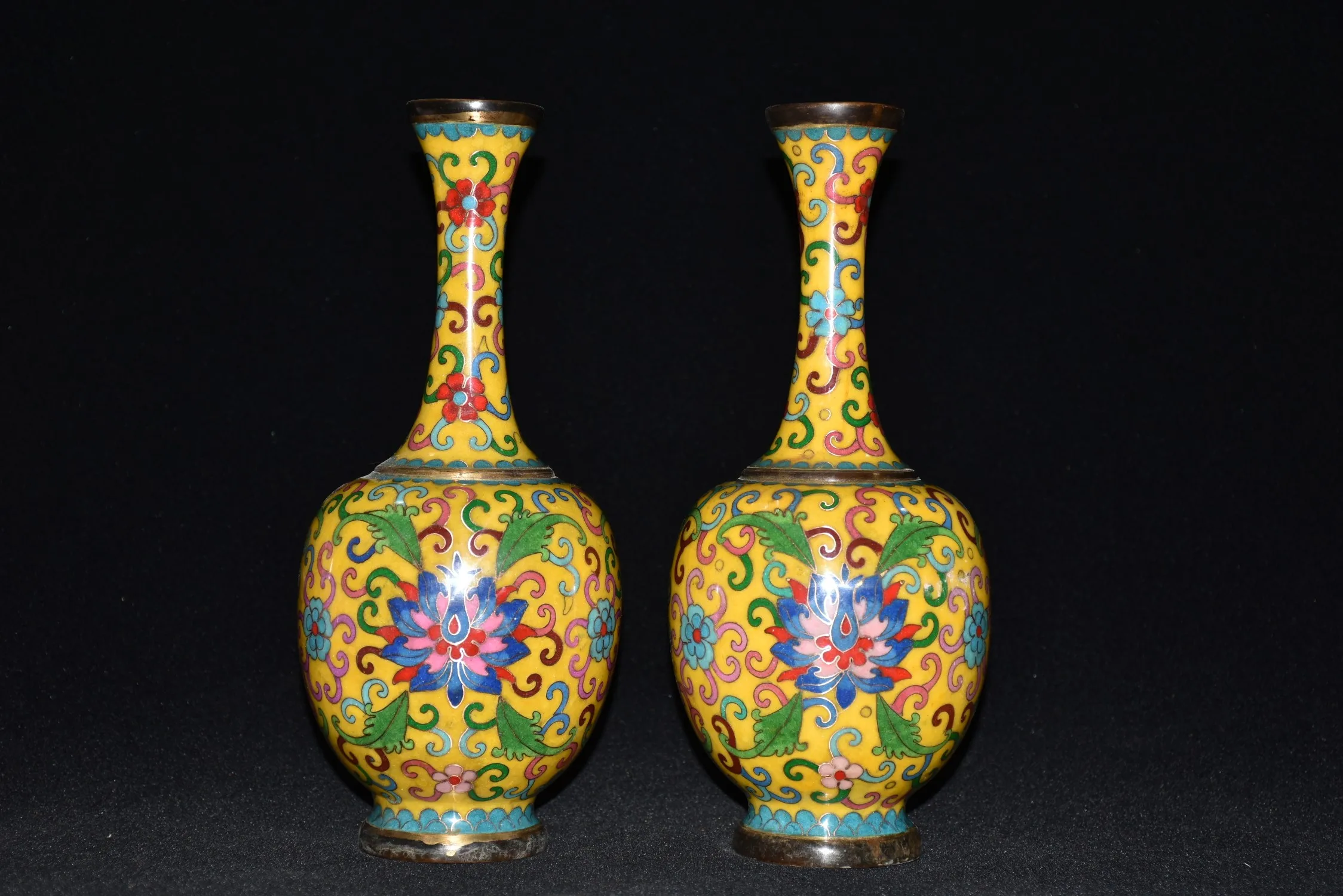 

10" Tibetan Temple Collection Old Bronze Cloisonne Enamel bloom Big belly and small mouth vase Gather fortune ornament Exorcism