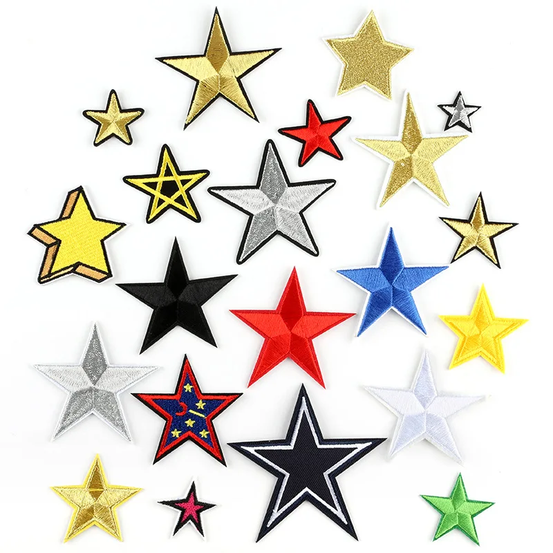 

21Pcs/lot Pentagram multicolor Series Iron on Embroidered Patches For Clothes Hat Jeans Sticker Sew-on Ironing Patch Applique