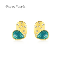 green purple s925 sterling silver romantic love heart stud earrings for women clear cz piercing earrings enamel fine jewelry set