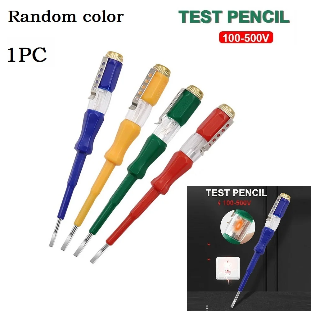 

1pc Test Pen LED Voltage Tester Slotted Tip Testing Pen 100-500V Flat Screwdriver Multifunctional Household Electrician Test Pen