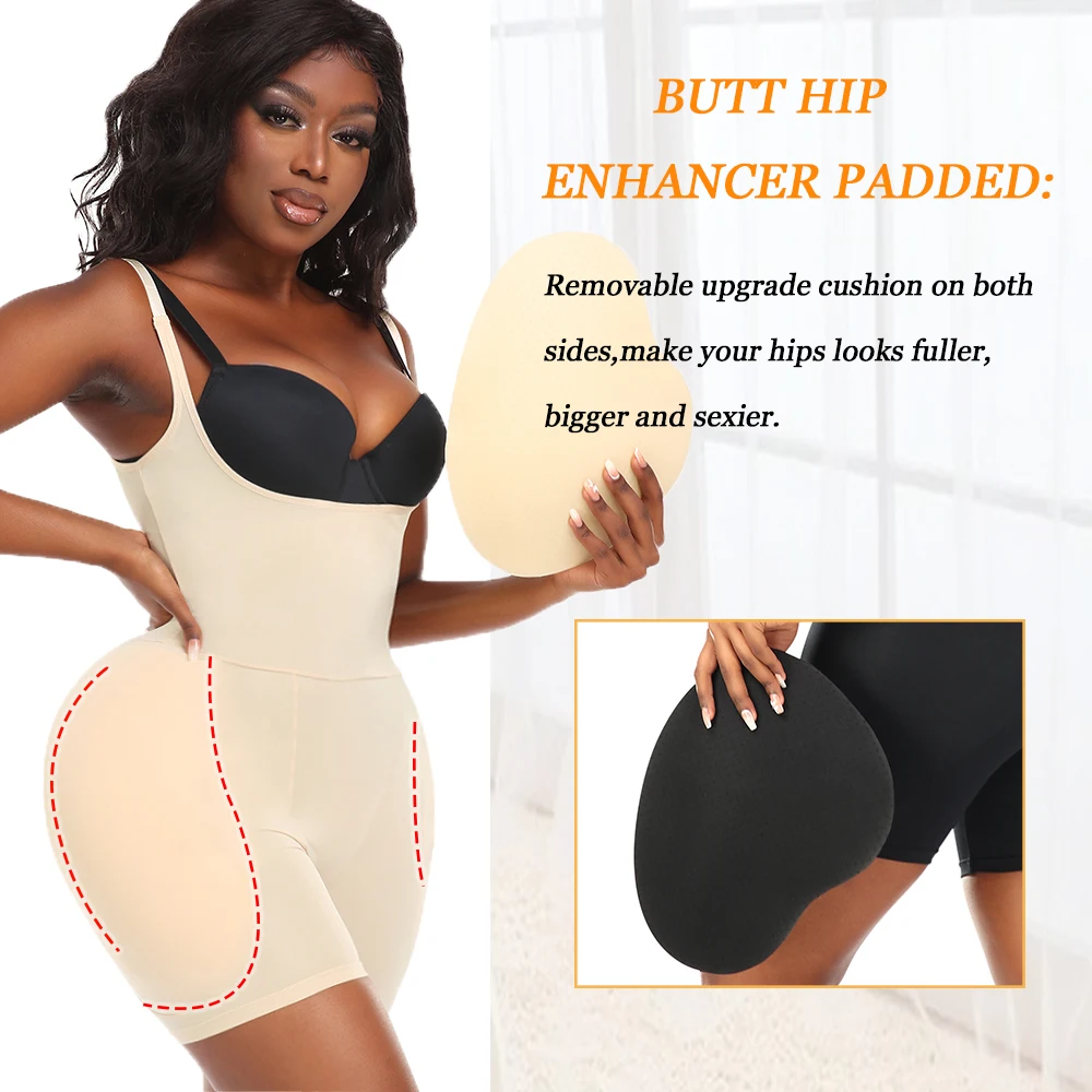 SEXYWG Women Body Shaper Butt Lifter Bodysuit Hip Enhancer Push Up Bodysuit with Hip Pads Hip Shapewear Bodysuit