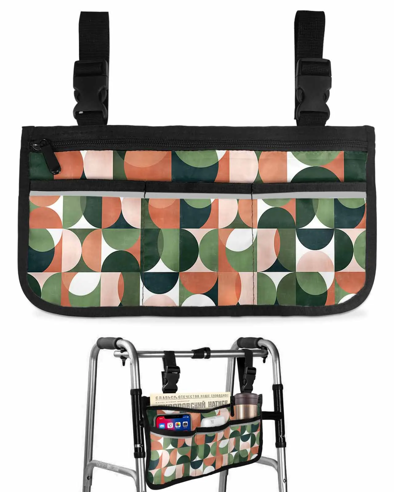 

Nordic Style Retro Medieval Geometric Abstract Colors Wheelchair Bag Armrest Side Bags Electric Scooter Storage Pouch