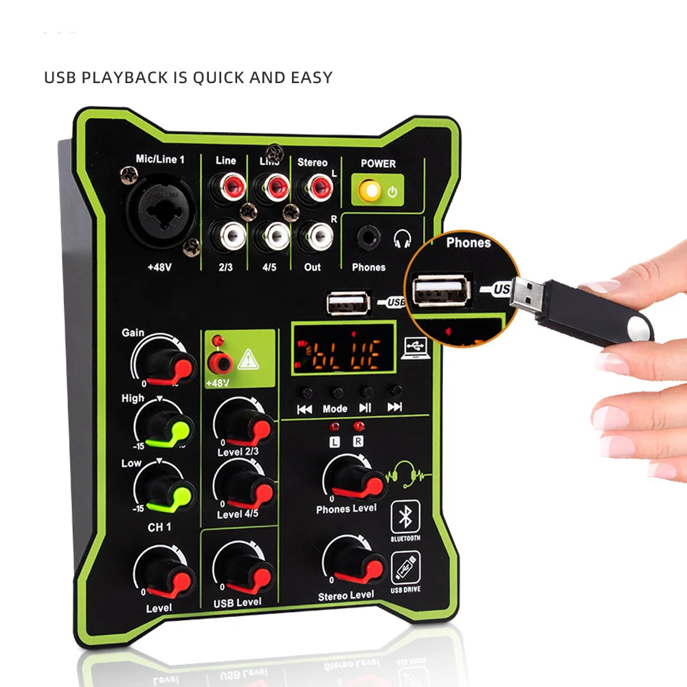 

Professional 5-channel mixer USB Bluetooth mixer high low DJ mixer computer stage recording audio mixer DJ Equipment