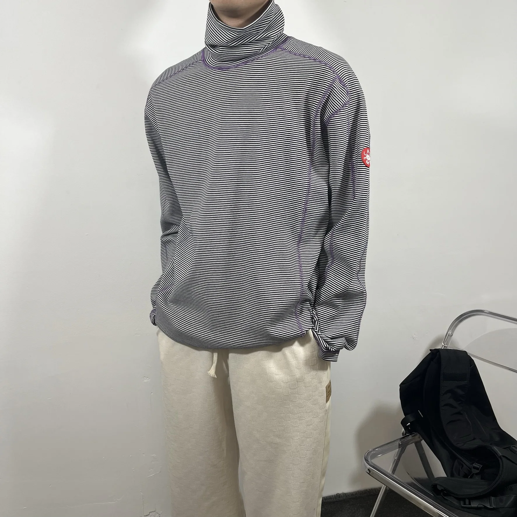 

Autumn CAVEMPT striped pullover CE thin sweater loose high collar bottomed long sleeve men's Japanese retro fashion brand