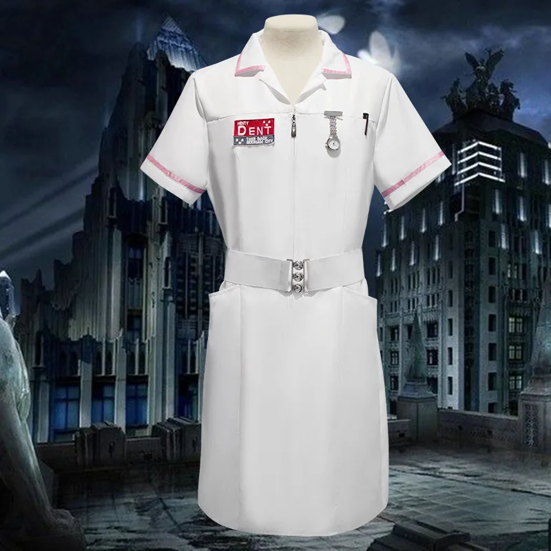 Movie Joker Nurse Costume Full Set with Pocket Watch Pen for Adult Unisex Halloween Party Cosplay Costume