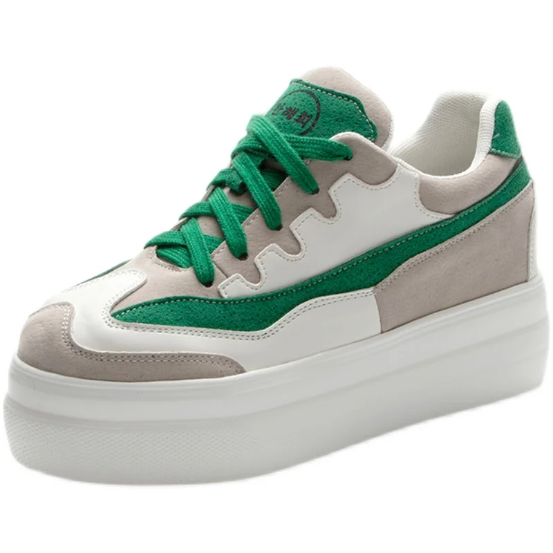 

Genuine Leather Inner Heightened Women's Shoes Increase 8cm Spring Platform Shoes Women's Thick Bottom Casual New Elevator Shoes