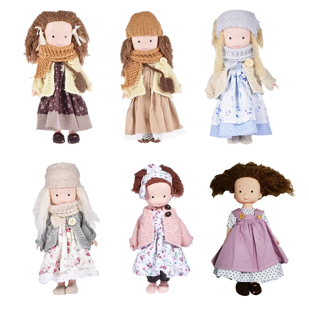 

30cm Cartoon Cute Doll Knitting Wool Hair Head Girl Dolls With Dress Clothes Waldorfs DIY Soft Stuffed Doll Girls Best Gift New