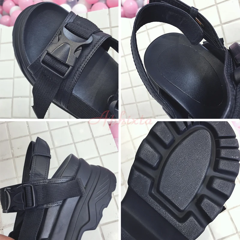 8cm Platform Sandals Women's Wedge Shoes Women's Buckle Leather Canvas Summer Zapatos Mujer Wedge Women's Sandals